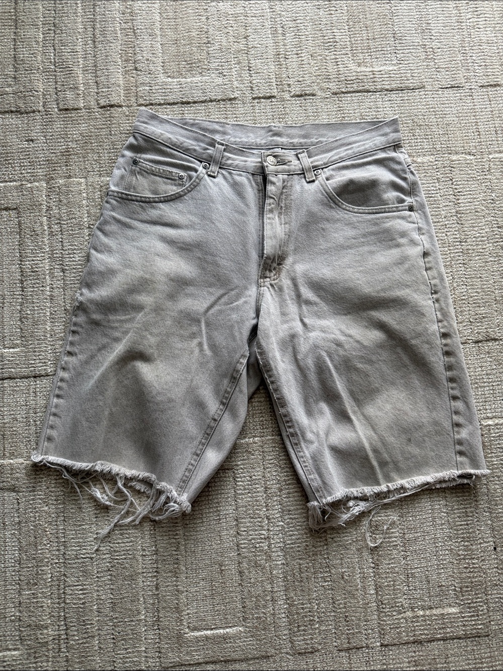 Beige Frayed Hem Denim Shorts